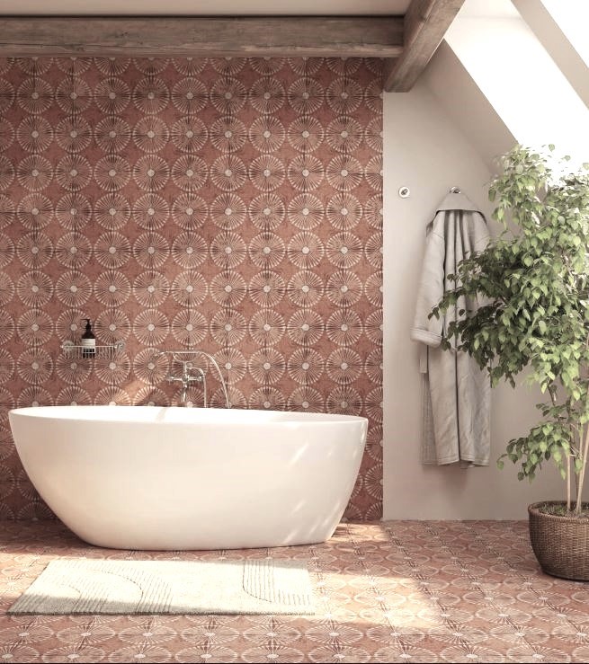 Country bathroom design tiles Sydney terracotta